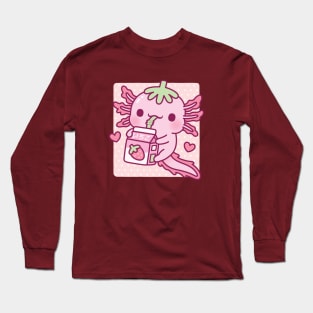 Cute Axolotl Loves Japanese Strawberry Milk Long Sleeve T-Shirt